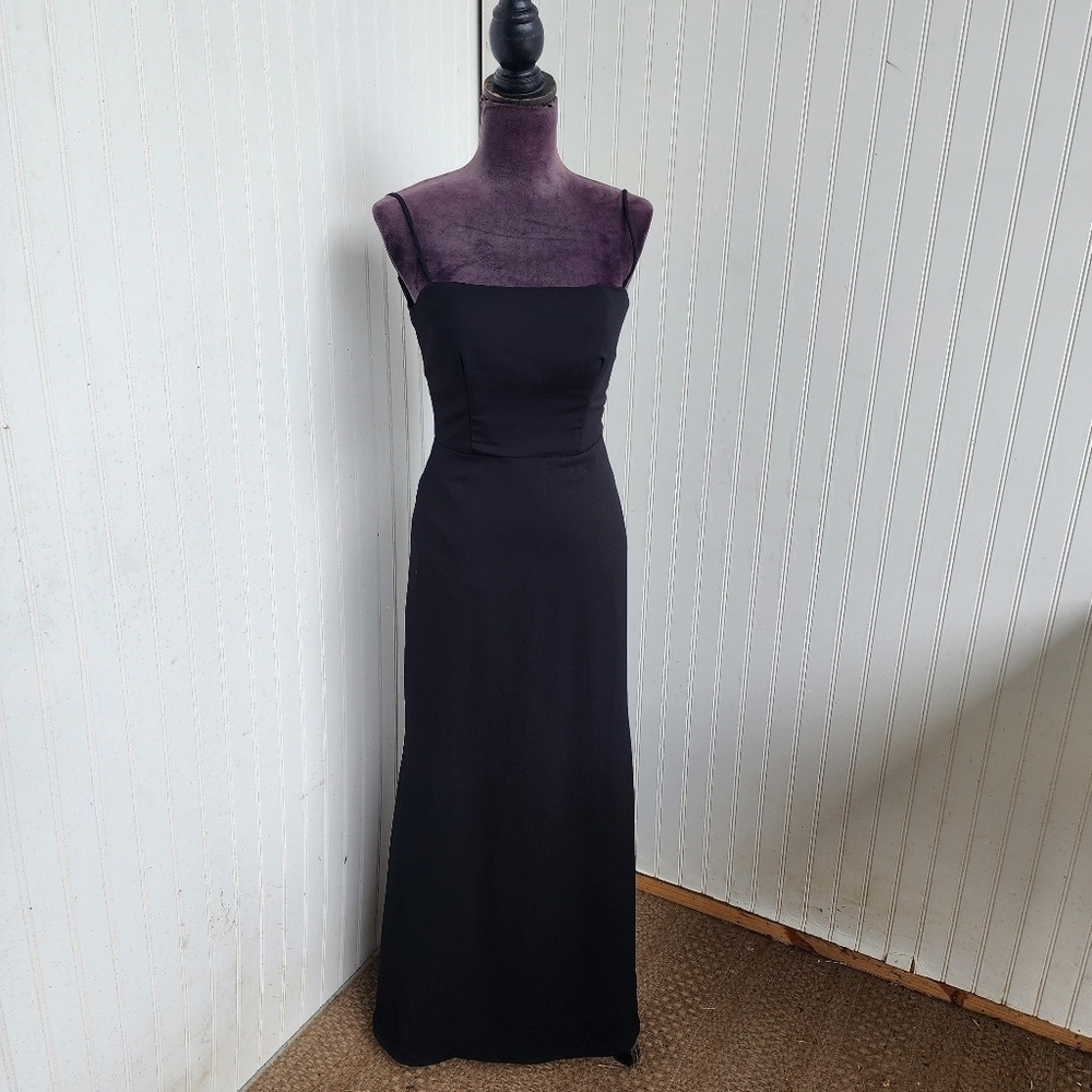 Hayley Paige Occasions Black Dress Lace Incert Black Formal Long Perfect Sz 2